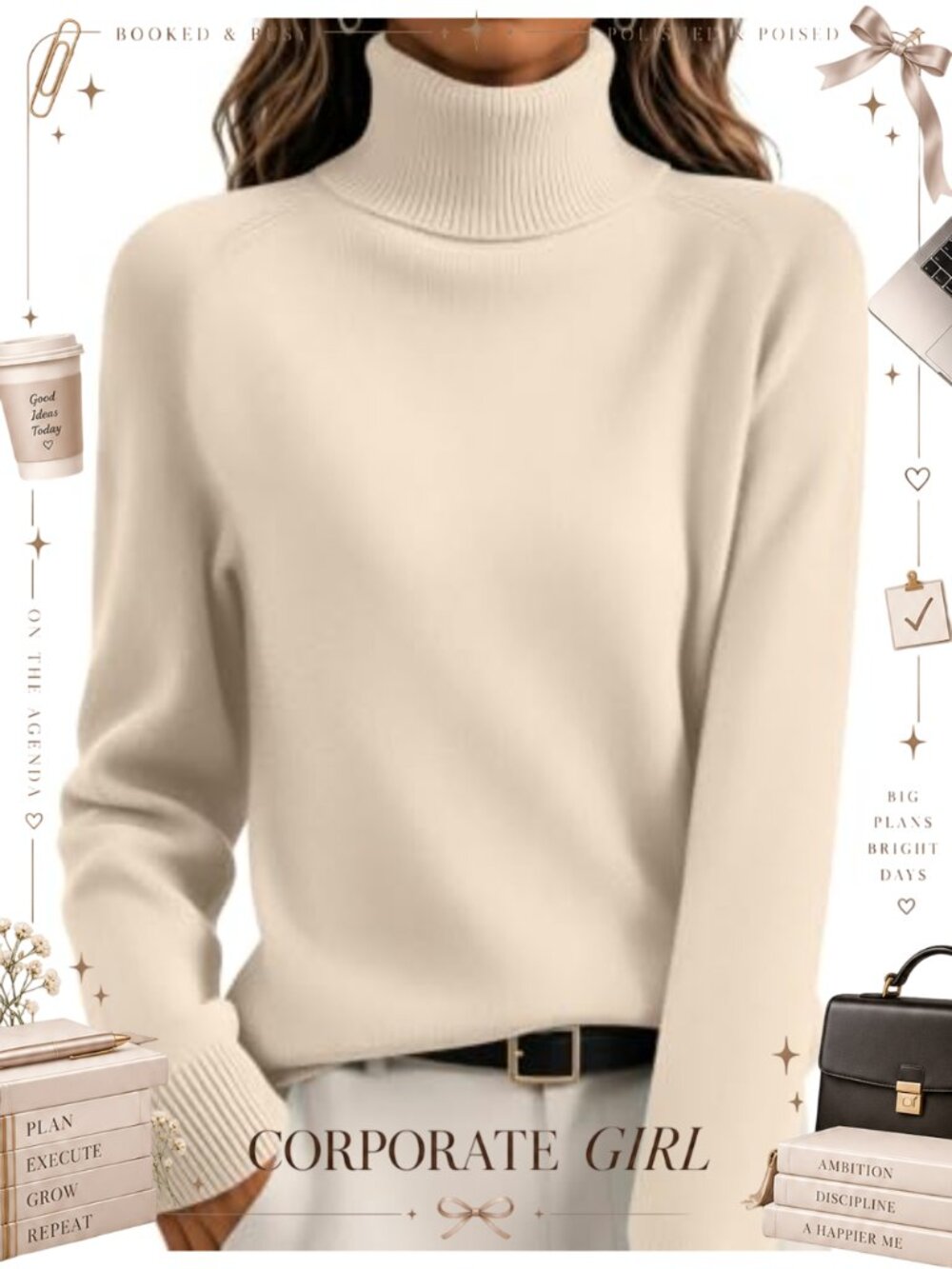 Women's Turtleneck Chunky Knit Pullover Sweater Long Sleeve Ribbed Trim